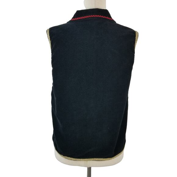 New Directions Black Velvet Gold Bell Buttons Winter Motif Vintage Vest   Medium - Picture 3 of 5